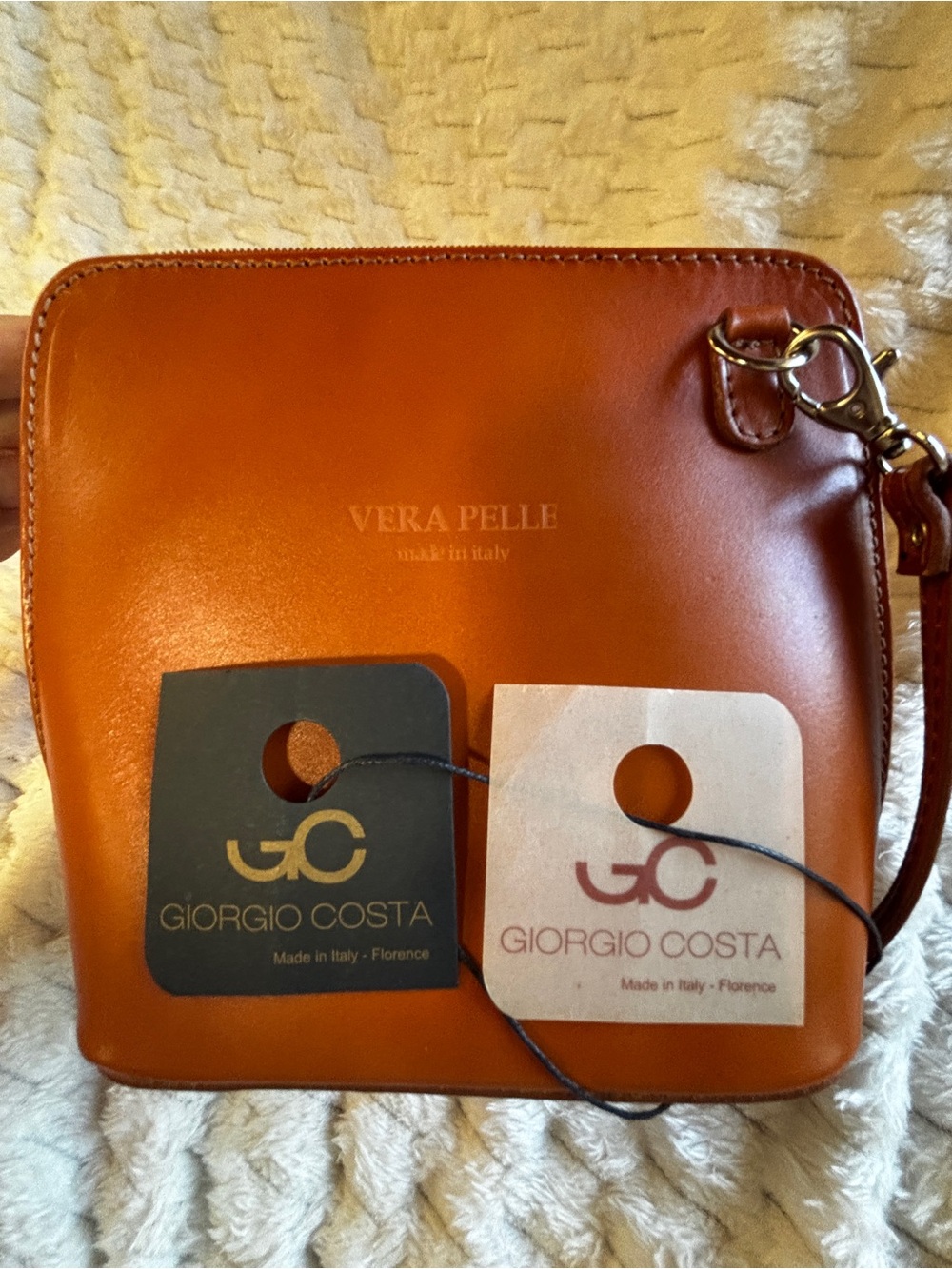 Giorgio Costa Italy Vera Pelle Cognac Crossbody NWT